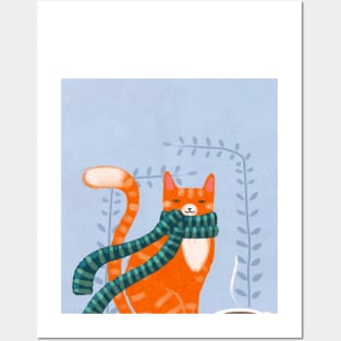 Winter Ginger Coffee Cat Posters and Art